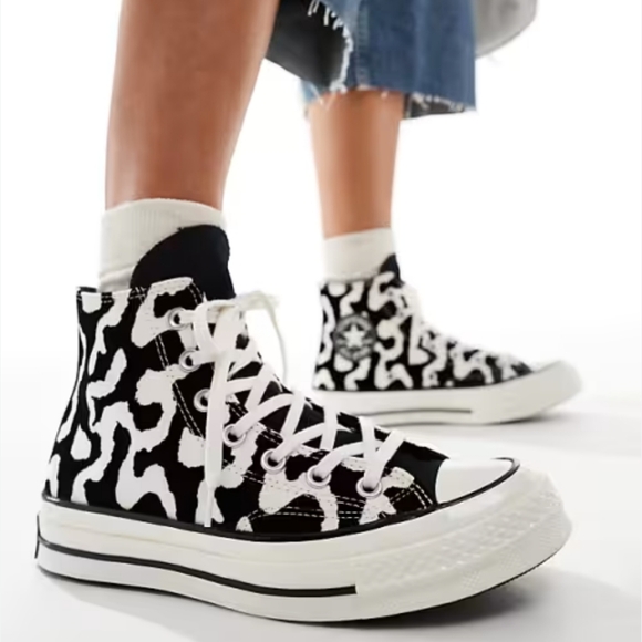 Converse Shoes - Converse NEW Black and White High-Top Sneakers with Bold Pattern